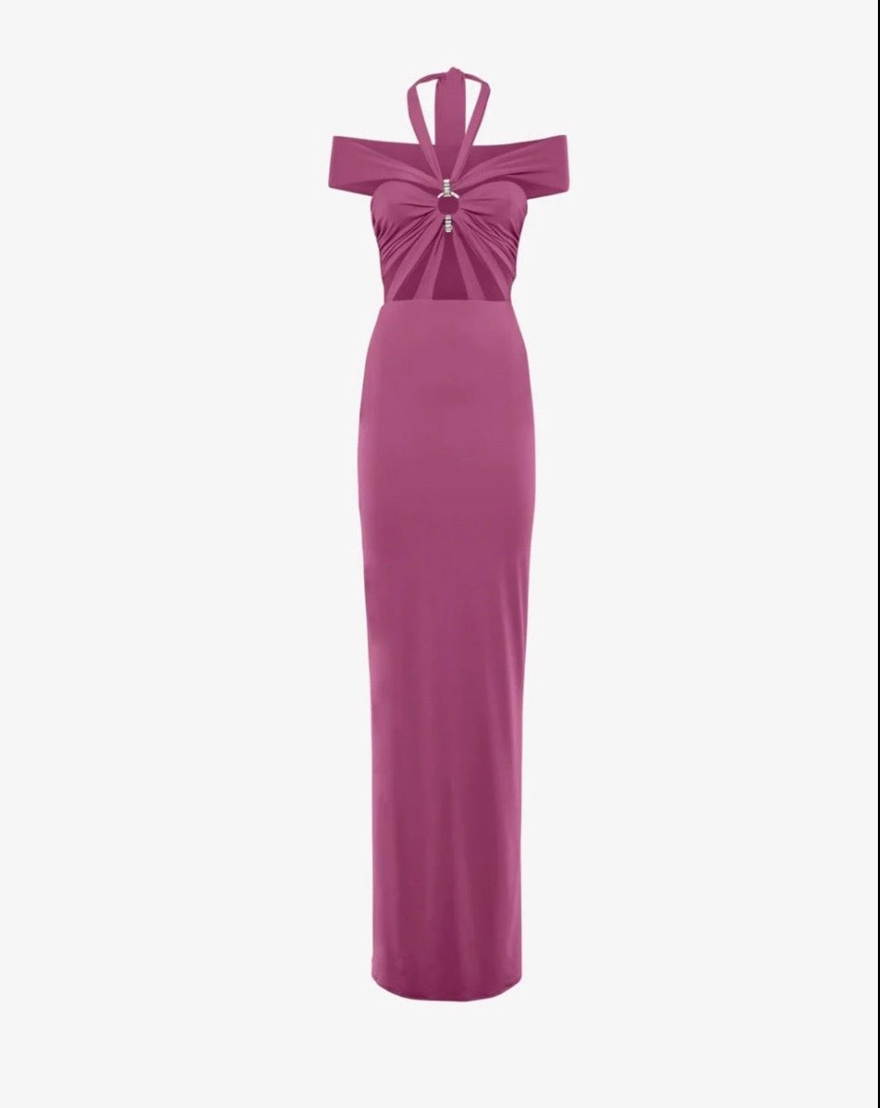 Abito lungo in jersey con cut-out e accessorio gioiello