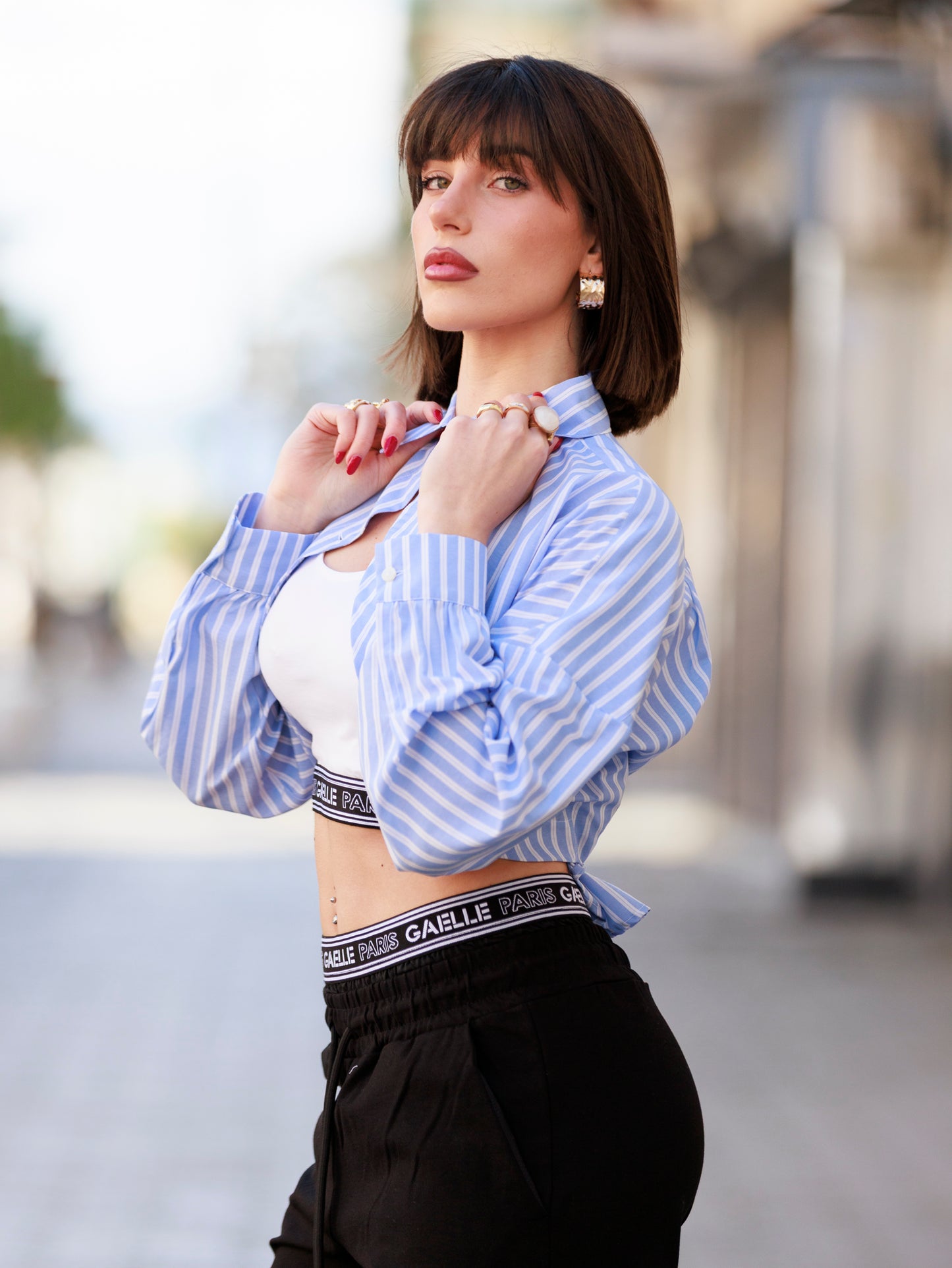 Camicia cropped in popeline bastonetto con top