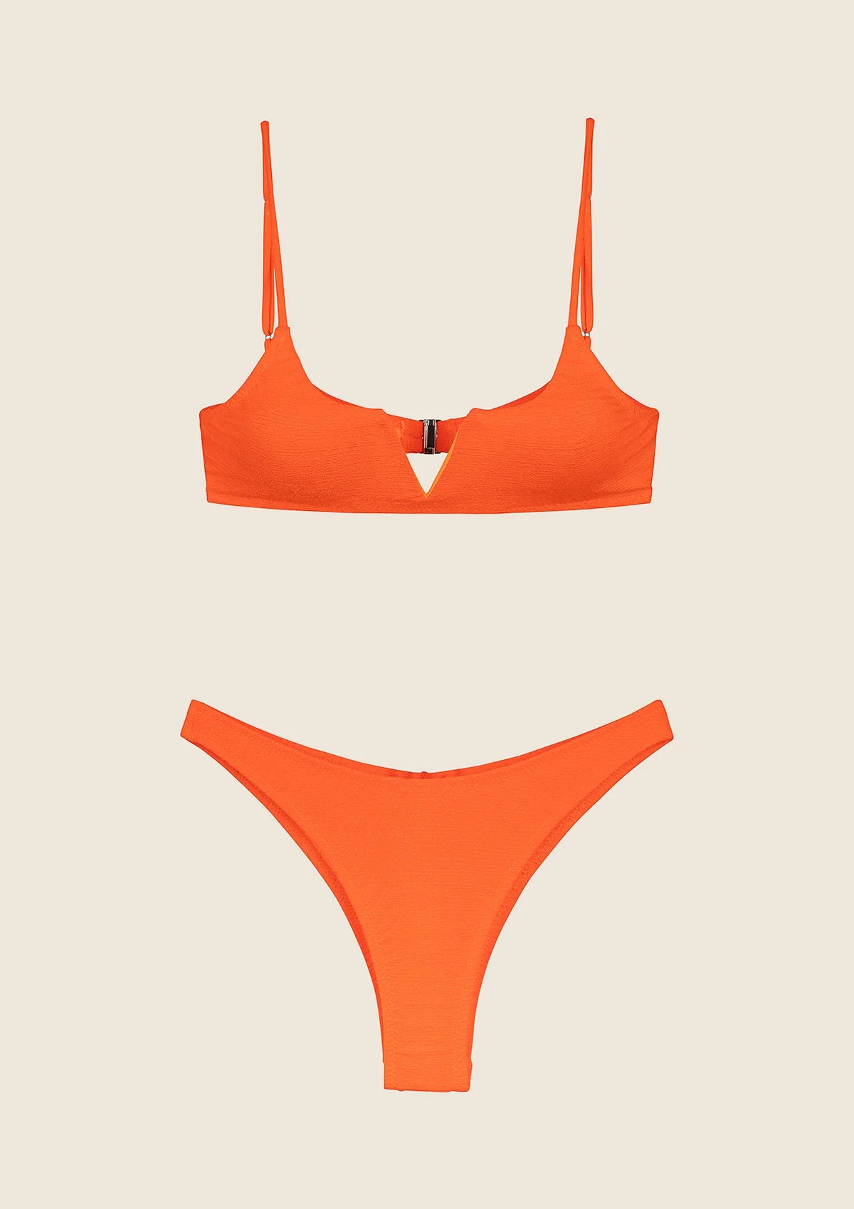Bikini Donna F**K Top con Ferretto e Slip Americano Fisso Arancione Fluo