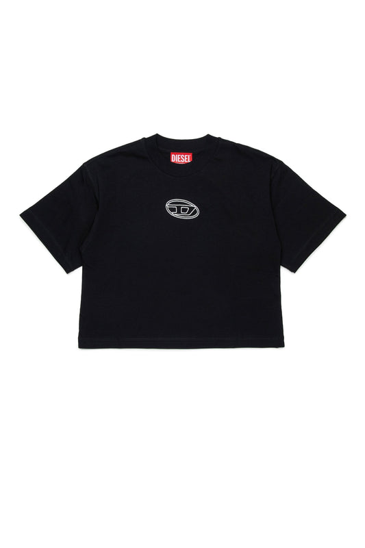 T-shirt boxy in jersey con logo Oval D