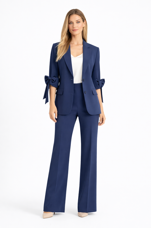 Completo giacca e pantalone con maniche a fiocco