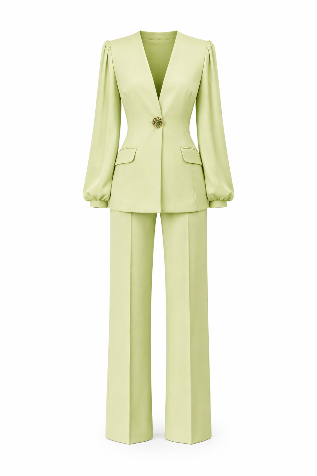 Completo elegante verde pastello con blazer e pantalone