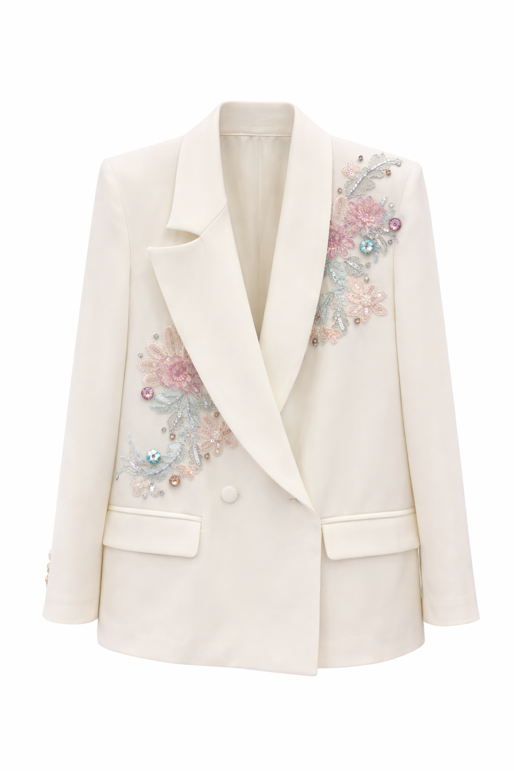 Tailleur panna con ricami floreali gioiello